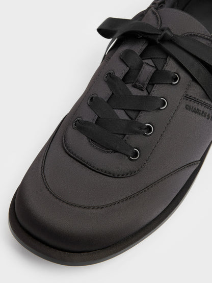 CHARLES & KEITH Quality | Satin Ruched Sneakers - Black Textured