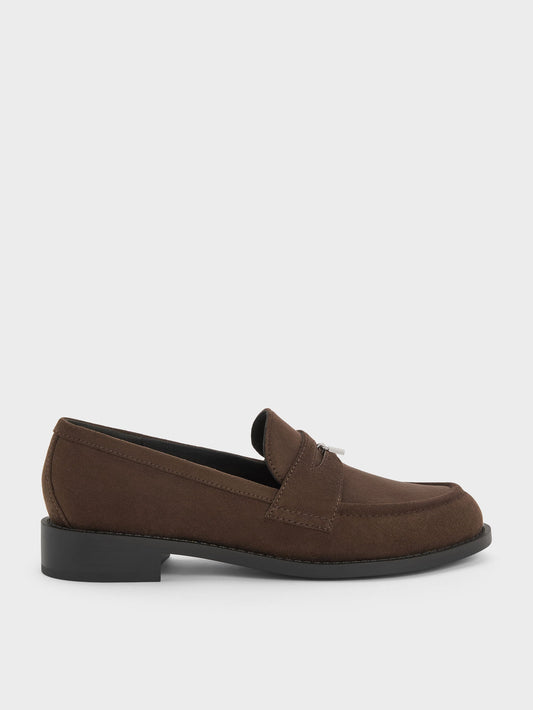 CHARLES & KEITH Customer Favorite | Griselda Faux Suede Loafers - Dark Brown Textured