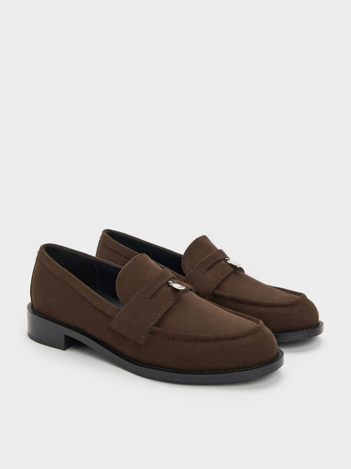CHARLES & KEITH Customer Favorite | Griselda Faux Suede Loafers - Dark Brown Textured