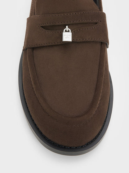 CHARLES & KEITH Customer Favorite | Griselda Faux Suede Loafers - Dark Brown Textured