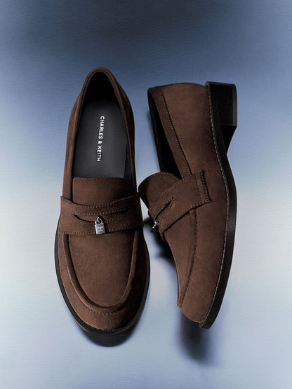 CHARLES & KEITH Customer Favorite | Griselda Faux Suede Loafers - Dark Brown Textured