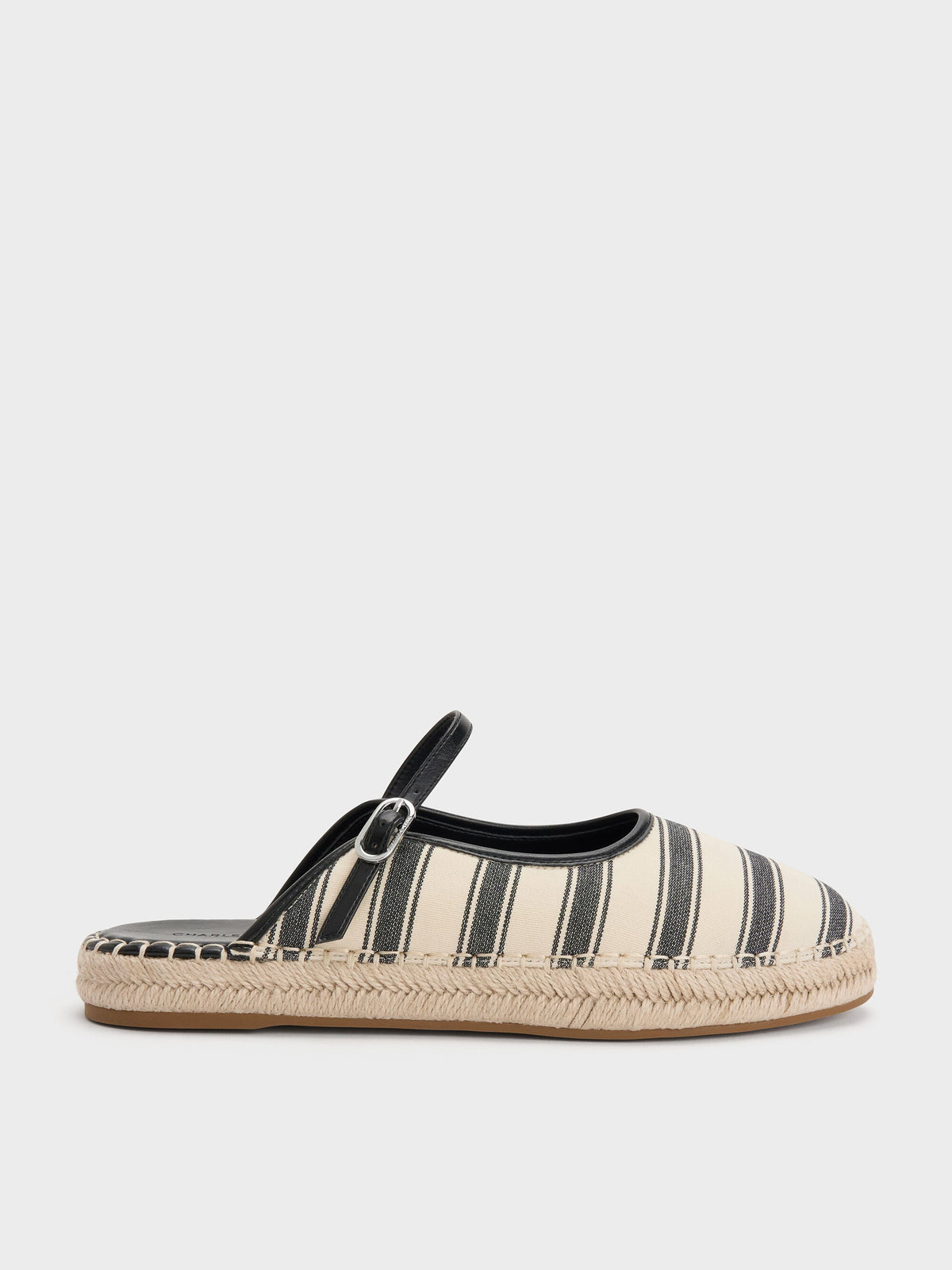 CHARLES & KEITH New | Striped Mary Jane Espadrille Mules - Black Textured