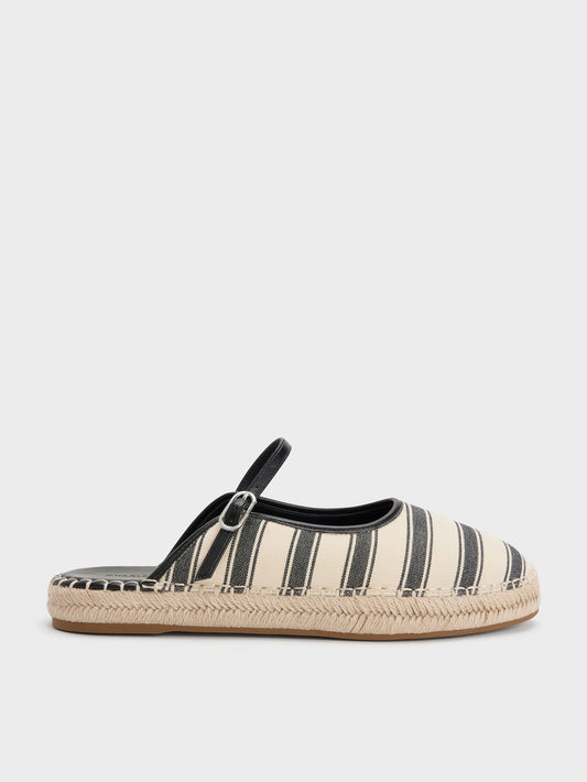 CHARLES & KEITH New | Striped Mary Jane Espadrille Mules - Black Textured