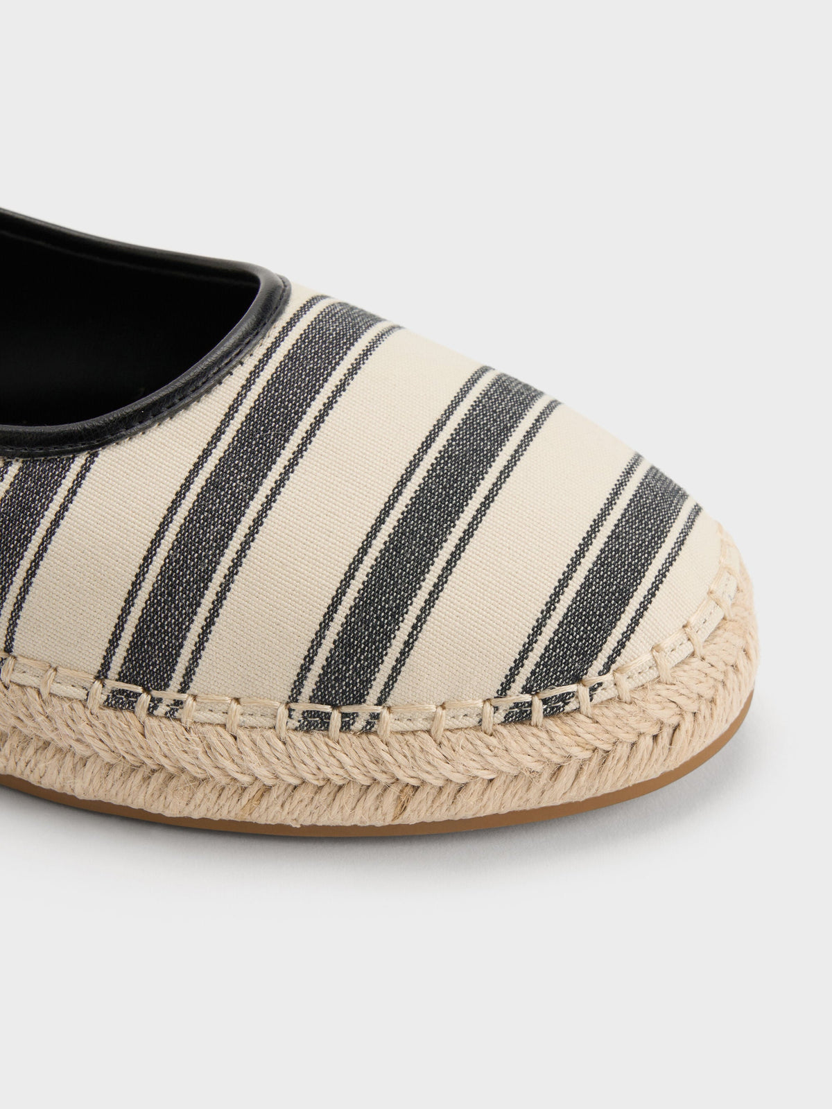 CHARLES & KEITH New | Striped Mary Jane Espadrille Mules - Black Textured