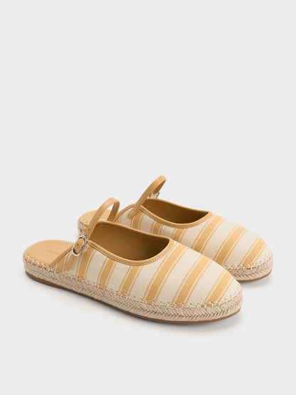 CHARLES & KEITH Quality | Striped Mary Jane Espadrille Mules - Yellow