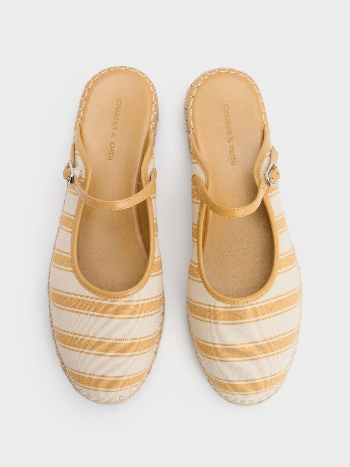 CHARLES & KEITH Quality | Striped Mary Jane Espadrille Mules - Yellow