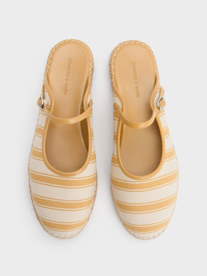 CHARLES & KEITH Quality | Striped Mary Jane Espadrille Mules - Yellow