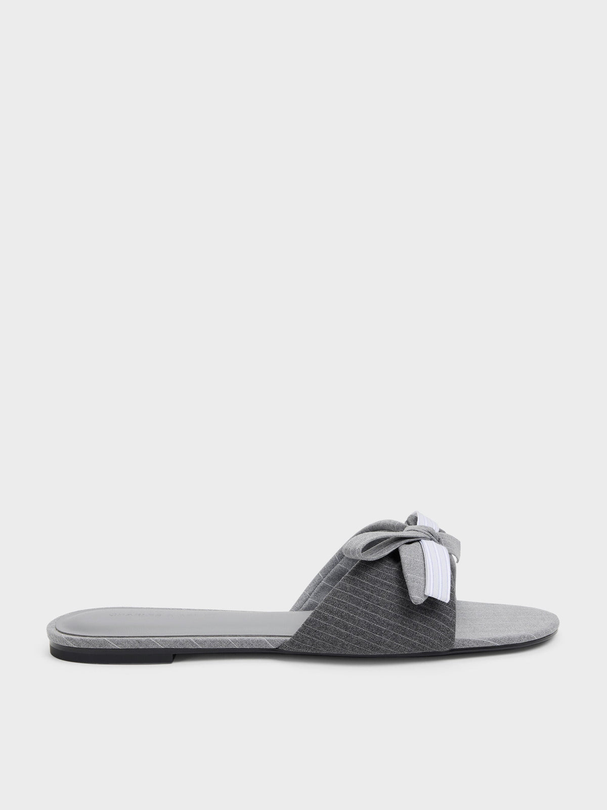 CHARLES & KEITH Popular | Striped Bow Slide Sandals - Grey