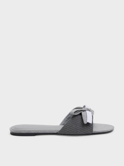 CHARLES & KEITH Popular | Striped Bow Slide Sandals - Grey