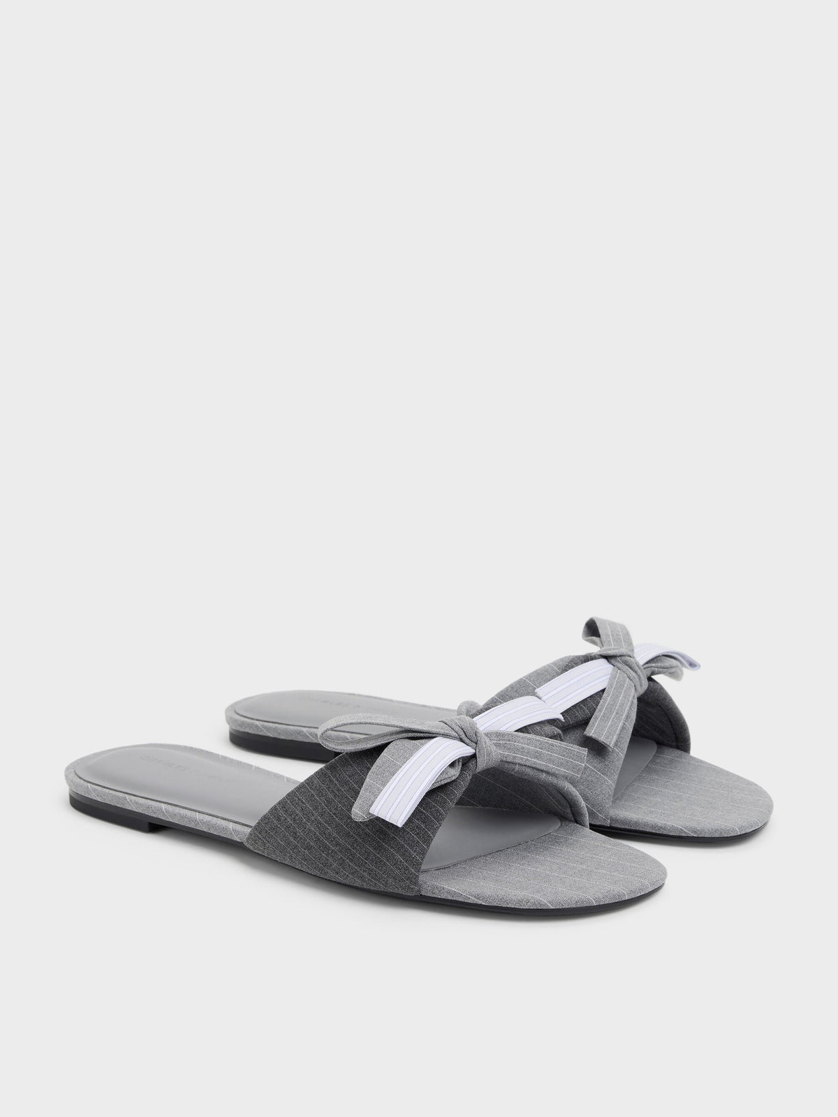 CHARLES & KEITH Popular | Striped Bow Slide Sandals - Grey