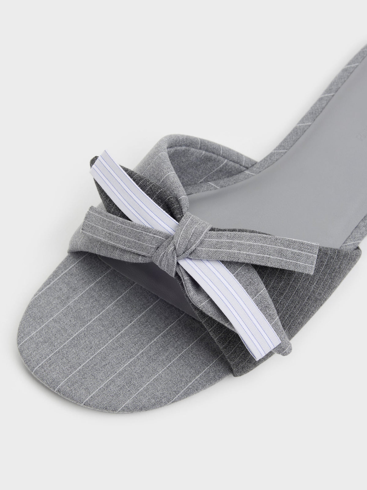CHARLES & KEITH Popular | Striped Bow Slide Sandals - Grey