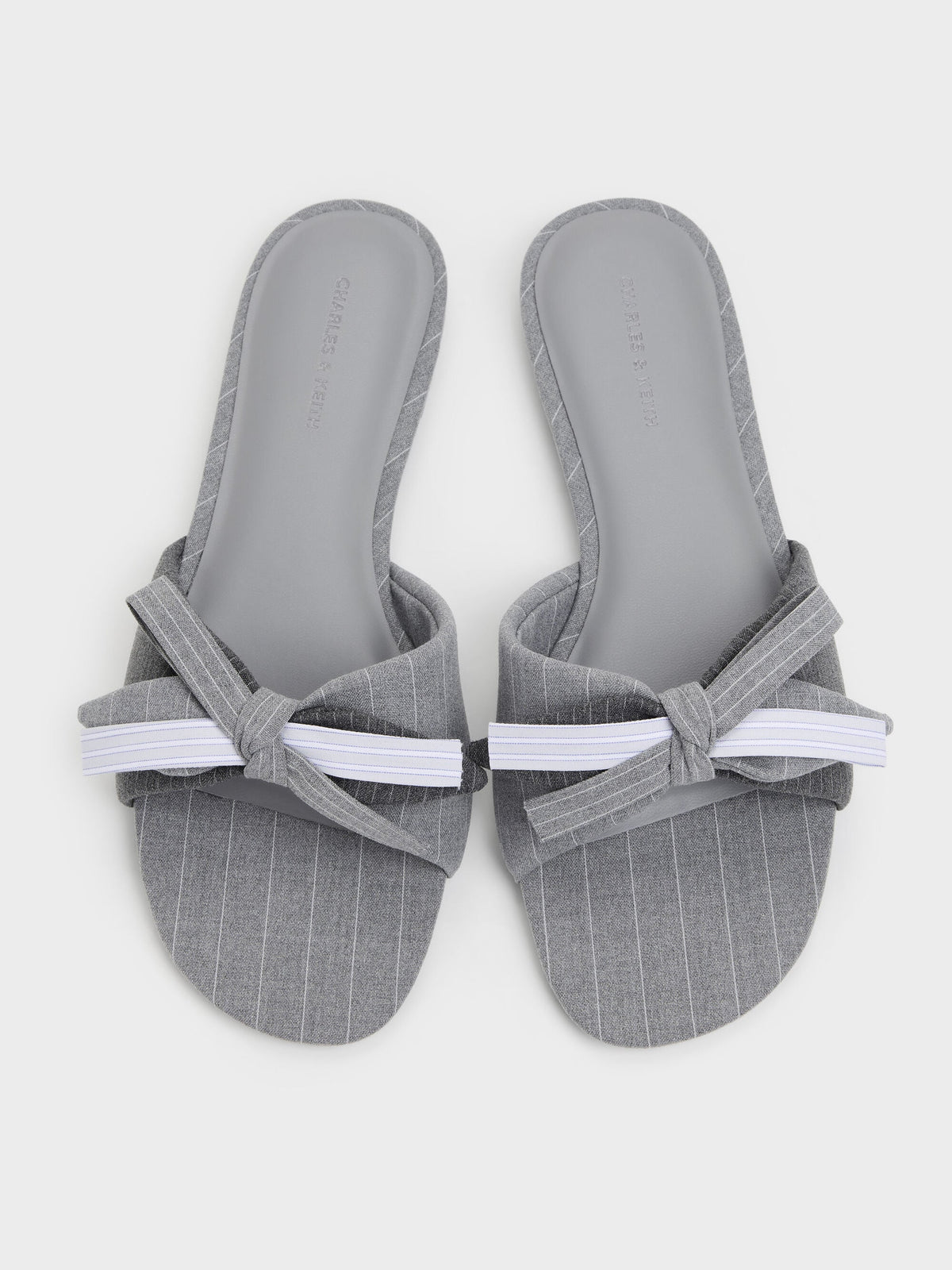 CHARLES & KEITH Popular | Striped Bow Slide Sandals - Grey
