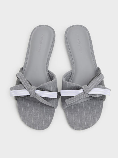 CHARLES & KEITH Popular | Striped Bow Slide Sandals - Grey