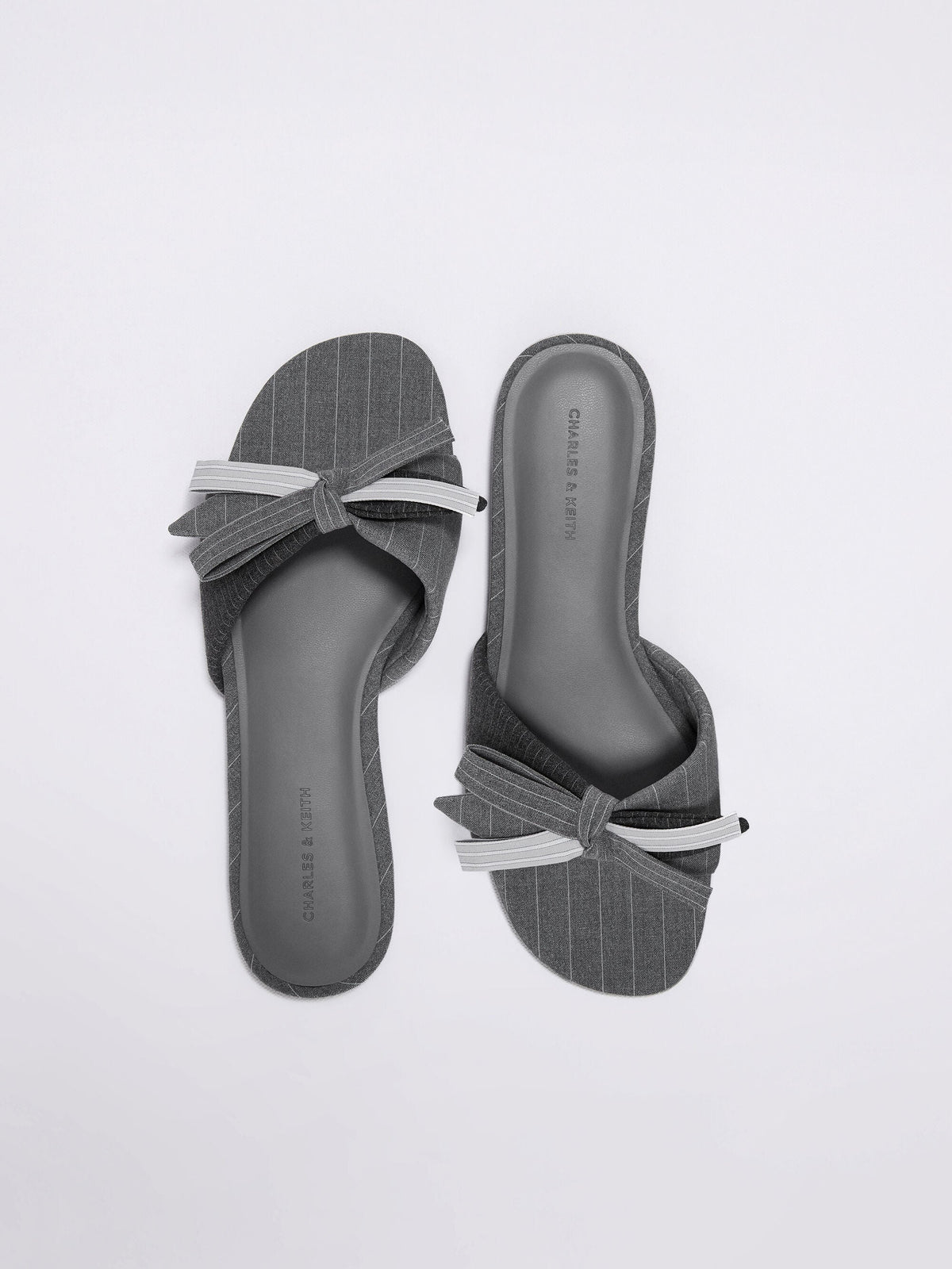 CHARLES & KEITH Popular | Striped Bow Slide Sandals - Grey