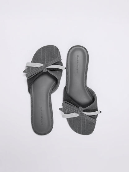 CHARLES & KEITH Popular | Striped Bow Slide Sandals - Grey