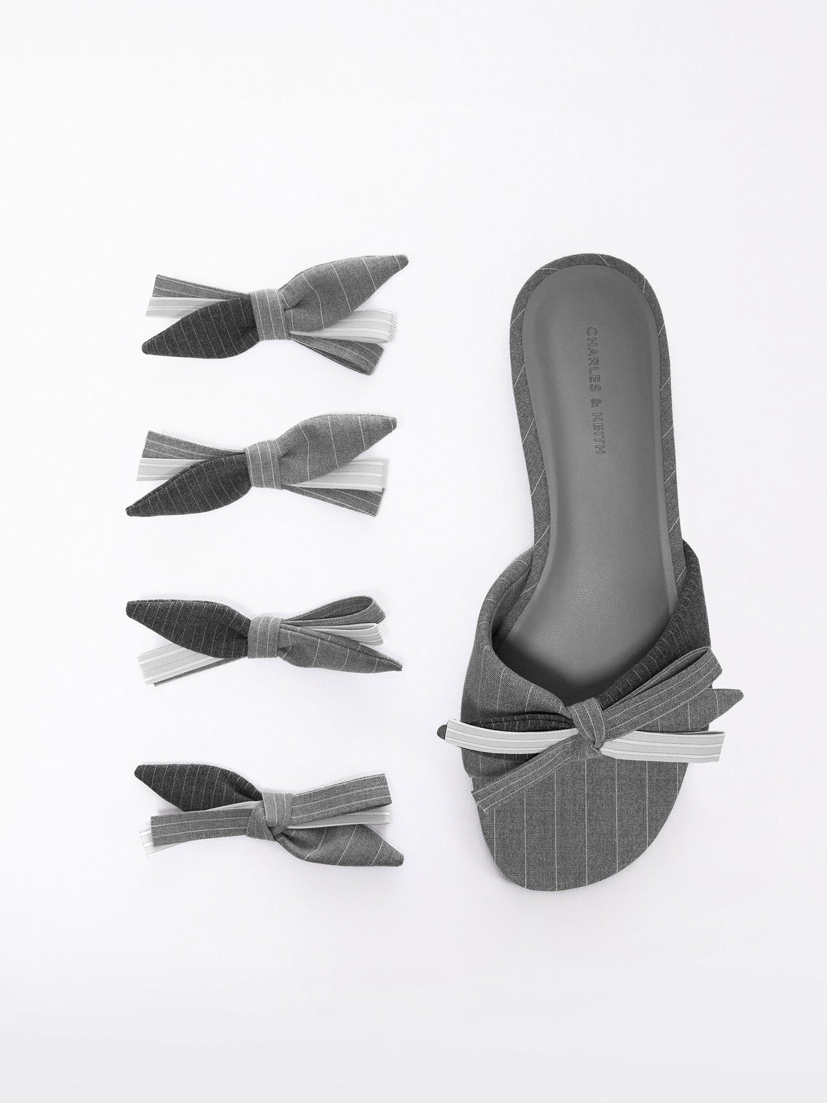 CHARLES & KEITH Popular | Striped Bow Slide Sandals - Grey