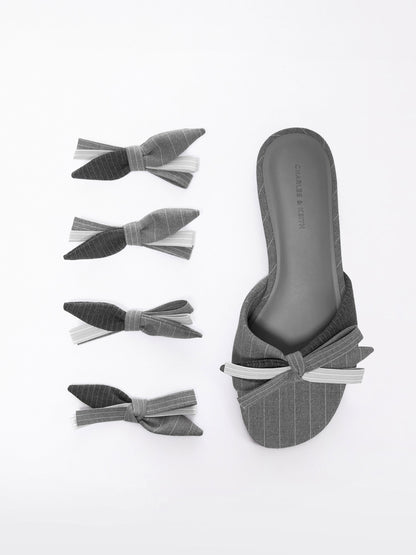 CHARLES & KEITH Popular | Striped Bow Slide Sandals - Grey