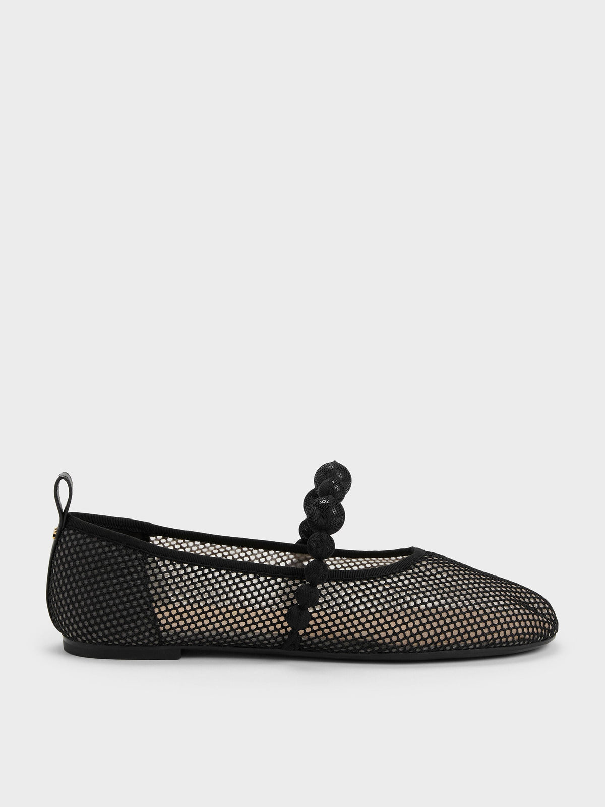 CHARLES & KEITH Best Seller | Leather Mesh Beaded Mary Jane Flats - Black Textured