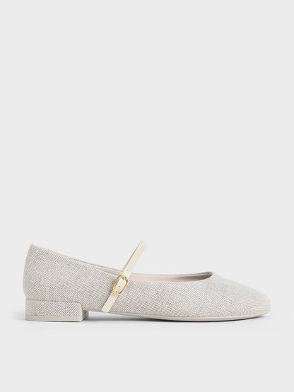 CHARLES & KEITH Trending | Gertrude Tweed Mary Janes - Light Grey
