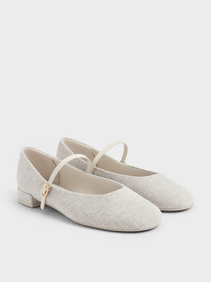 CHARLES & KEITH Trending | Gertrude Tweed Mary Janes - Light Grey
