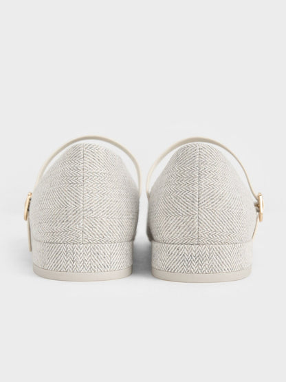 CHARLES & KEITH Trending | Gertrude Tweed Mary Janes - Light Grey