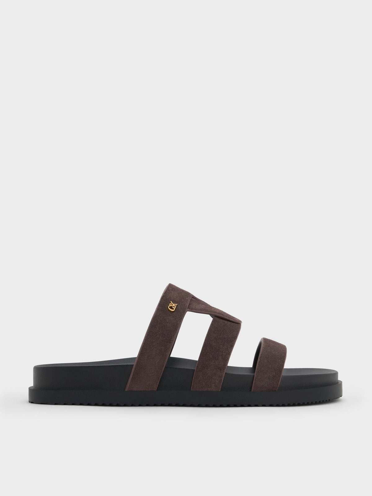 CHARLES & KEITH Smart Buy | Petina Suede Flatform Sandals - Dark Brown Textured