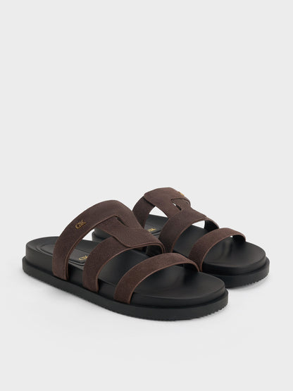 CHARLES & KEITH Smart Buy | Petina Suede Flatform Sandals - Dark Brown Textured