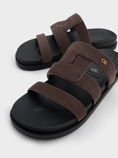 CHARLES & KEITH Smart Buy | Petina Suede Flatform Sandals - Dark Brown Textured