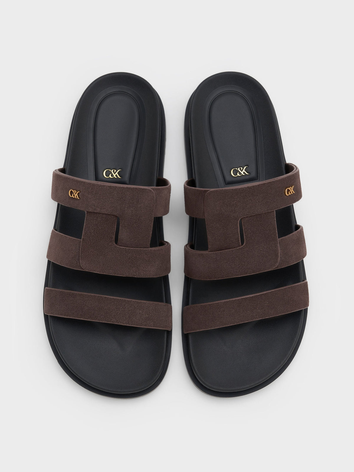 CHARLES & KEITH Smart Buy | Petina Suede Flatform Sandals - Dark Brown Textured