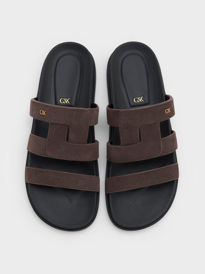 CHARLES & KEITH Smart Buy | Petina Suede Flatform Sandals - Dark Brown Textured
