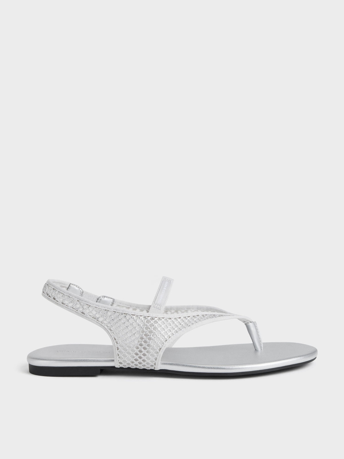 CHARLES & KEITH Best Seller | Ellory Mesh Thong Slingback Sandals - Silver