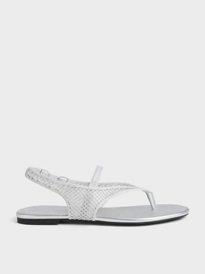 CHARLES & KEITH Best Seller | Ellory Mesh Thong Slingback Sandals - Silver