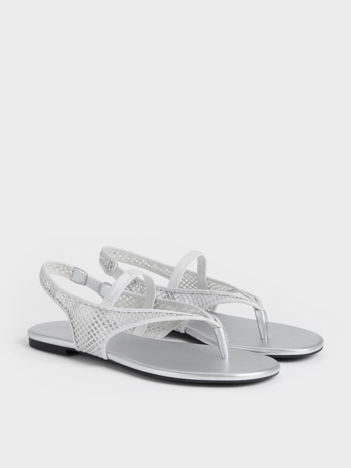 CHARLES & KEITH Best Seller | Ellory Mesh Thong Slingback Sandals - Silver