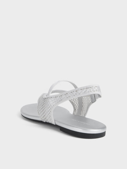 CHARLES & KEITH Best Seller | Ellory Mesh Thong Slingback Sandals - Silver