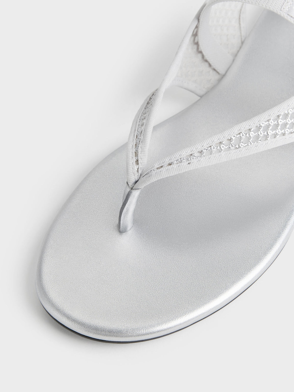 CHARLES & KEITH Best Seller | Ellory Mesh Thong Slingback Sandals - Silver