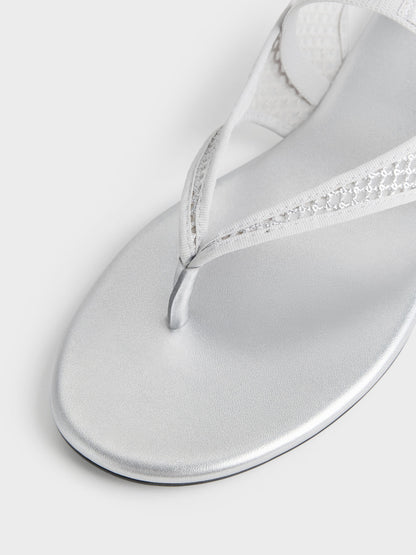 CHARLES & KEITH Best Seller | Ellory Mesh Thong Slingback Sandals - Silver