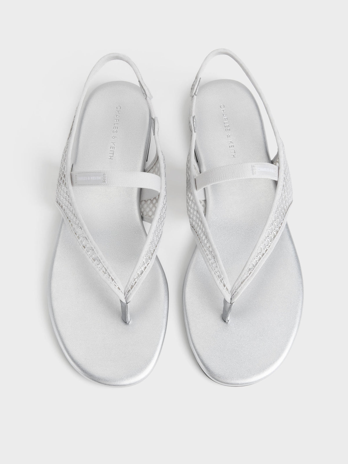CHARLES & KEITH Best Seller | Ellory Mesh Thong Slingback Sandals - Silver