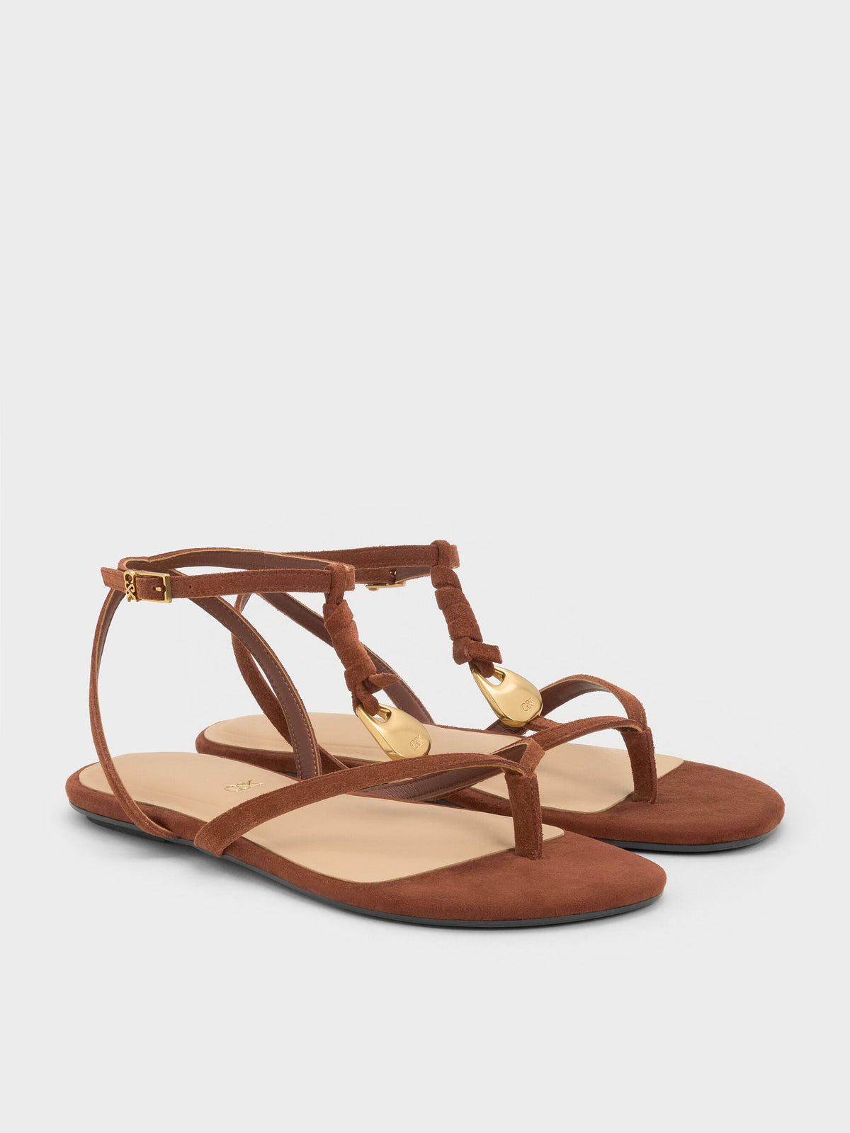 CHARLES & KEITH Featured | Adema Leather Strappy Thong Sandals - Brown