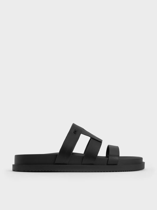 CHARLES & KEITH Value | Petina Leather Flatform Sandals - Black