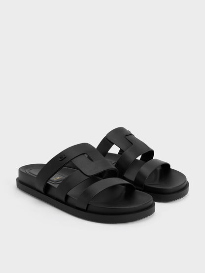 CHARLES & KEITH Value | Petina Leather Flatform Sandals - Black