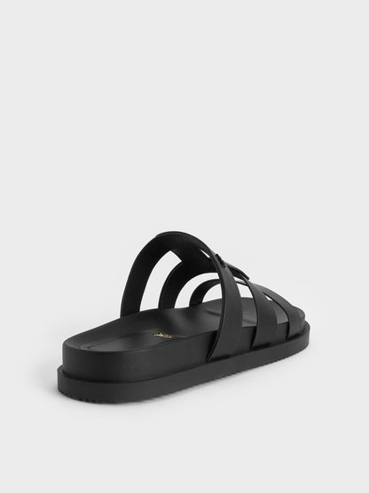 CHARLES & KEITH Value | Petina Leather Flatform Sandals - Black