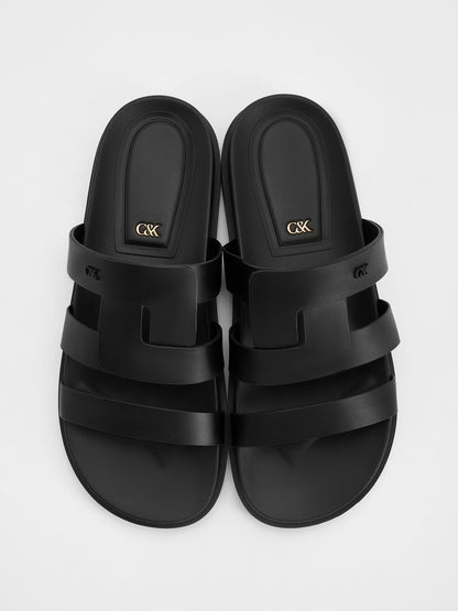 CHARLES & KEITH Value | Petina Leather Flatform Sandals - Black