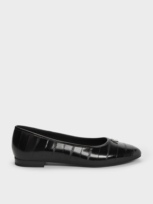 CHARLES & KEITH New | Griselda Eel-Effect Ballet Flats - Animal Print Black