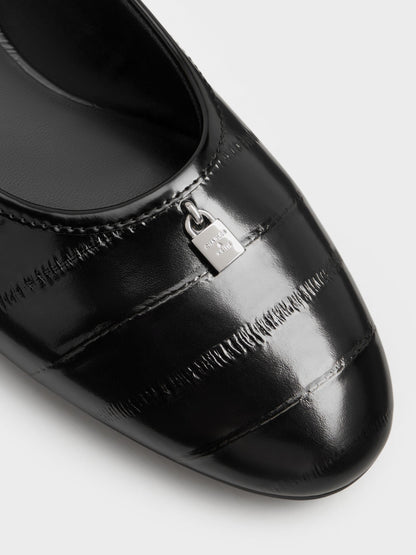 CHARLES & KEITH New | Griselda Eel-Effect Ballet Flats - Animal Print Black