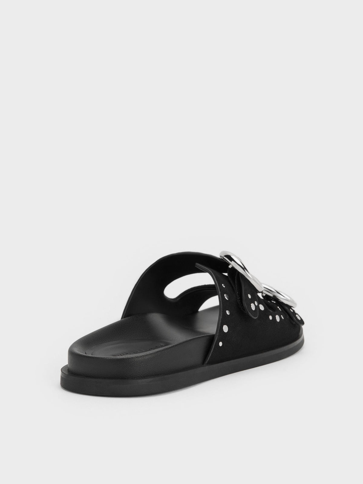 CHARLES & KEITH Latest | Studded Buckled Double-Strap Slides - Black