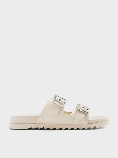 CHARLES & KEITH Hot Sale | Gem-Buckle Double-Strap Sandals - Chalk