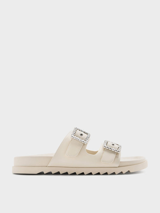 CHARLES & KEITH Hot Sale | Gem-Buckle Double-Strap Sandals - Chalk
