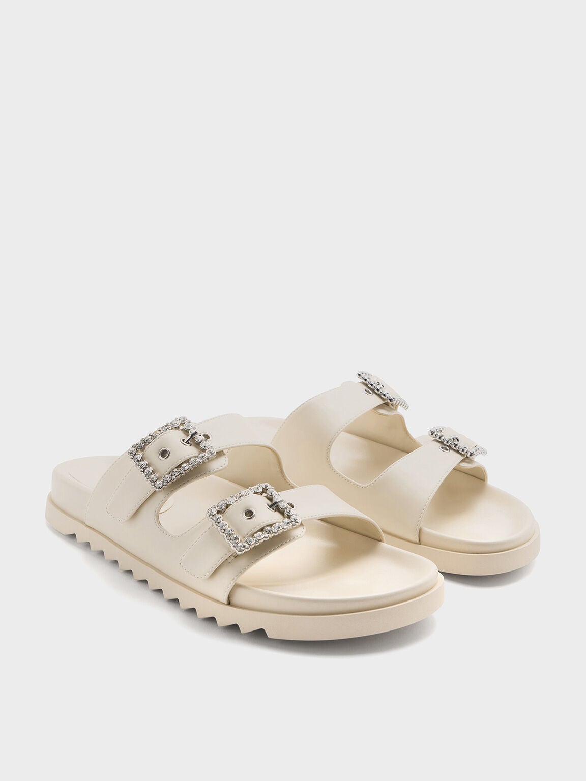 CHARLES & KEITH Hot Sale | Gem-Buckle Double-Strap Sandals - Chalk