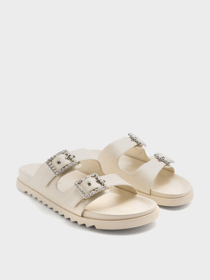 CHARLES & KEITH Hot Sale | Gem-Buckle Double-Strap Sandals - Chalk