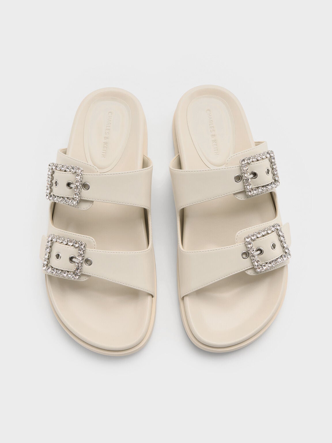 CHARLES & KEITH Hot Sale | Gem-Buckle Double-Strap Sandals - Chalk